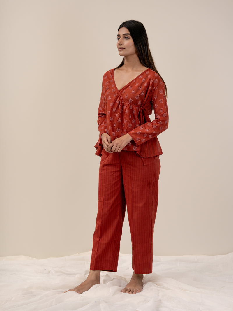 Cotton Hand Block Printed Top - Rust