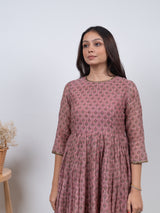 Chanderi Hand Block Printed Embroidered Kurta - Pink