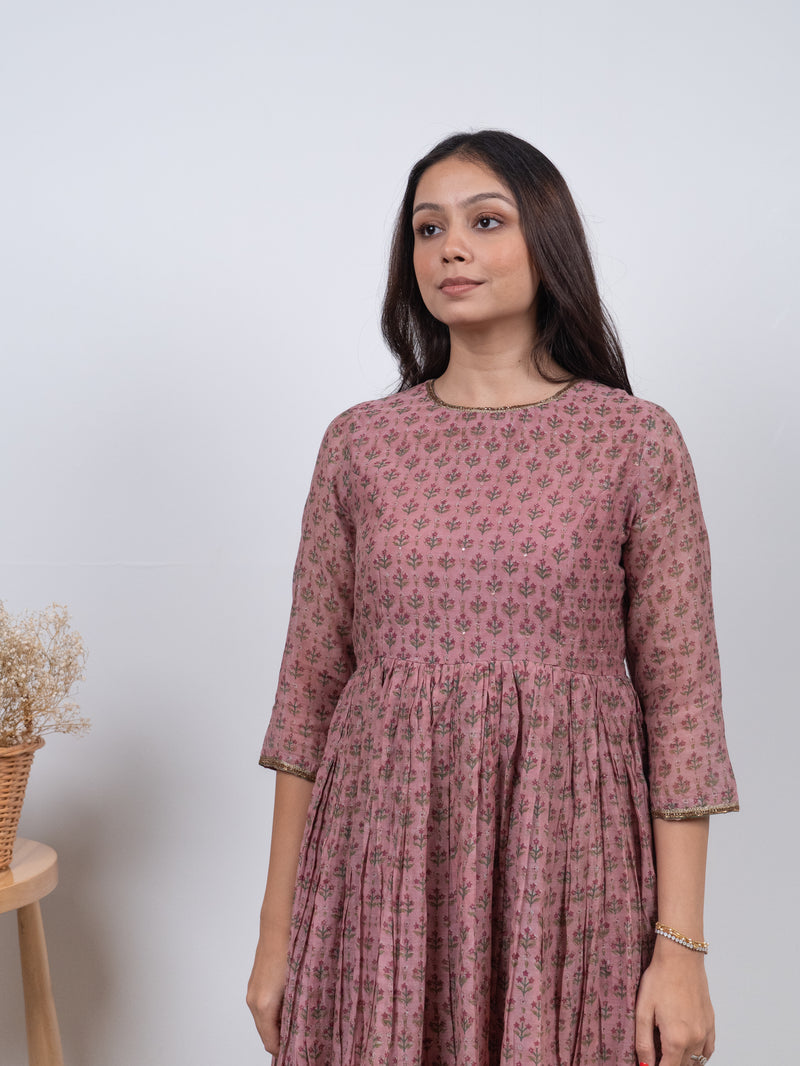 Chanderi Hand Block Printed Embroidered Kurta - Pink