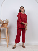 Linen Hand Embroidered Top - Red
