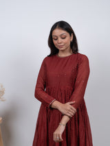 Chanderi Hand Block Printed Embroidered Kurta - Red