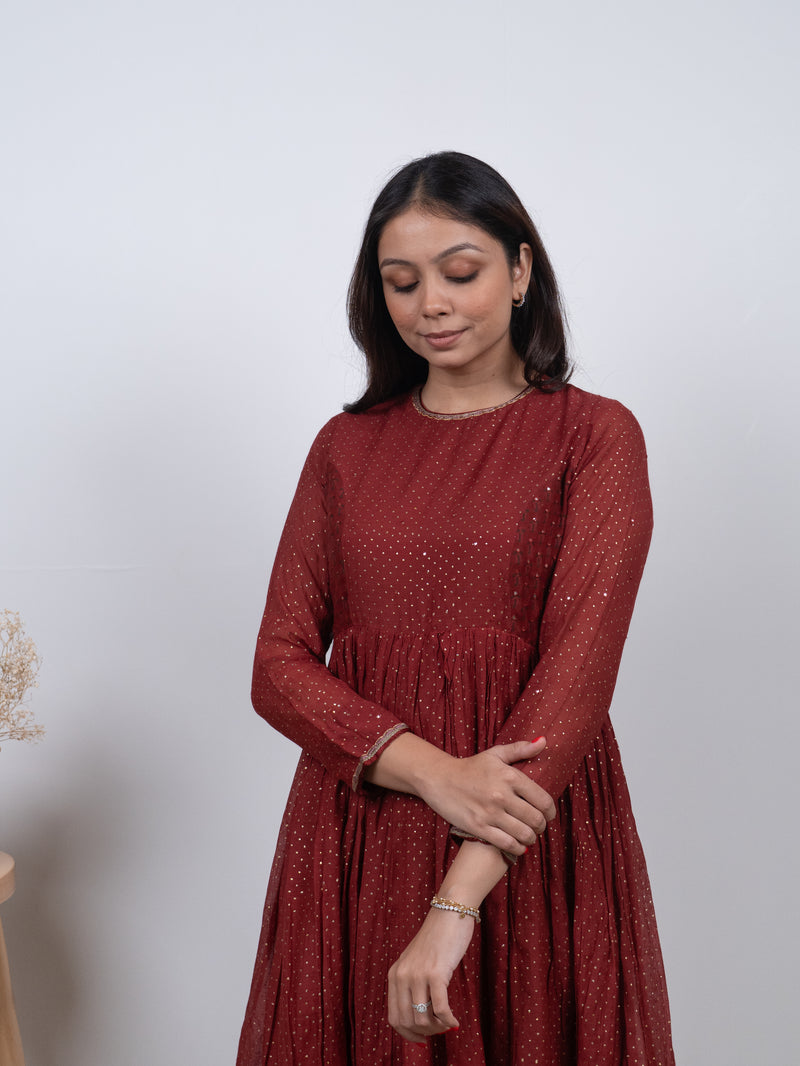 Chanderi Hand Block Printed Embroidered Kurta - Red