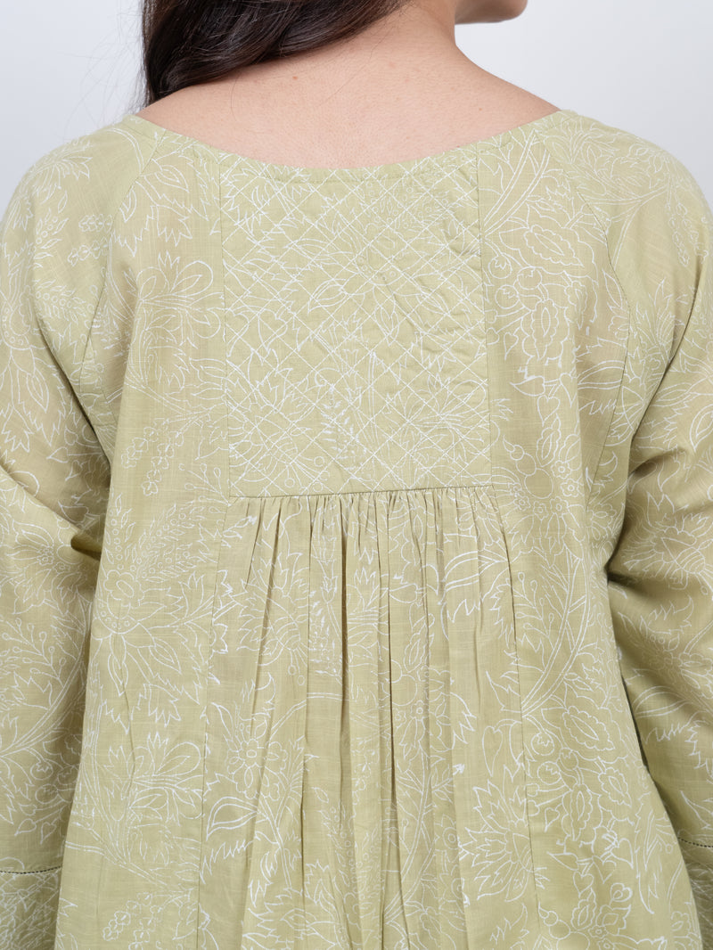 Cotton Hand Block Printed Kurta - Green