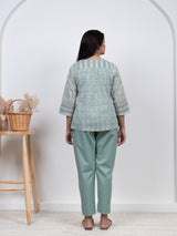 Cotton Hand Block Printed Top - Green