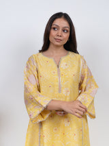 Chanderi Hand Block Printed kurta- Yellow