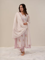 Chanderi Hand Block Printed Dupatta - White