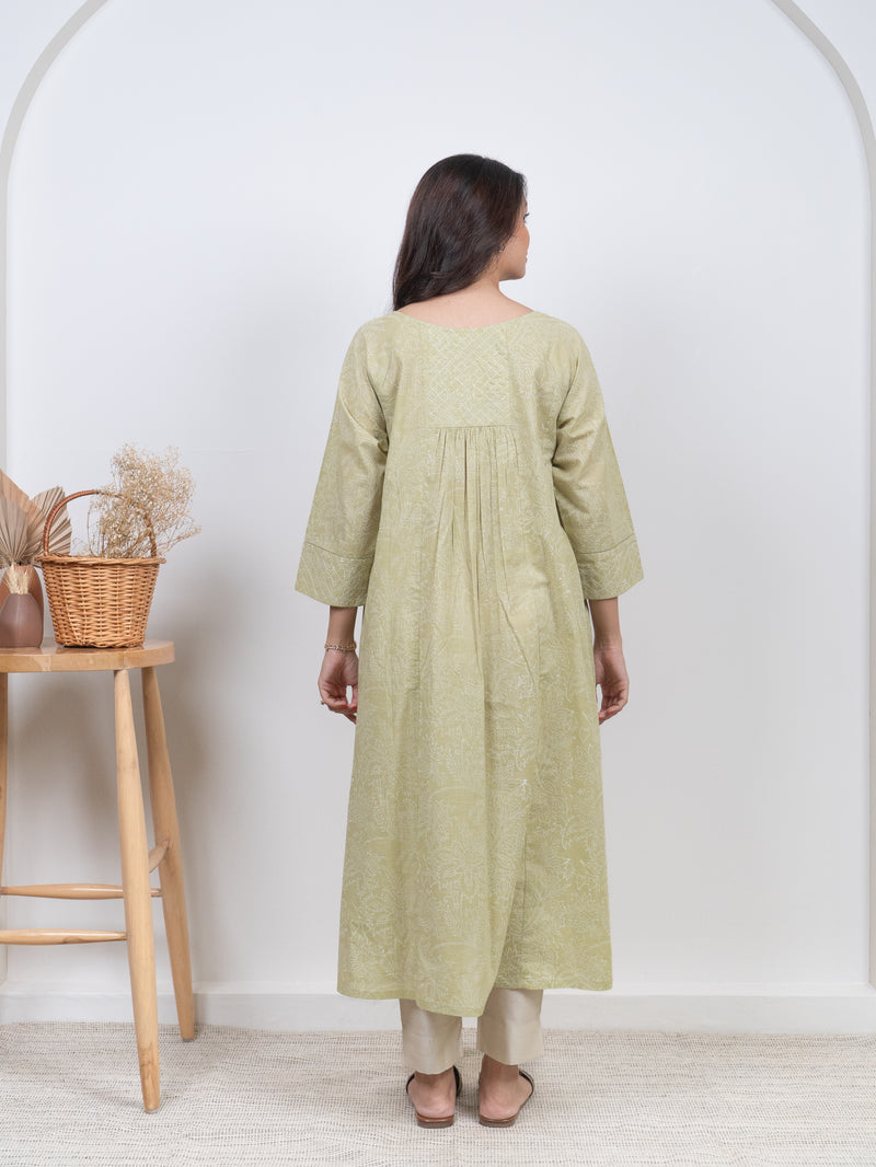 Cotton Hand Block Printed Kurta - Green