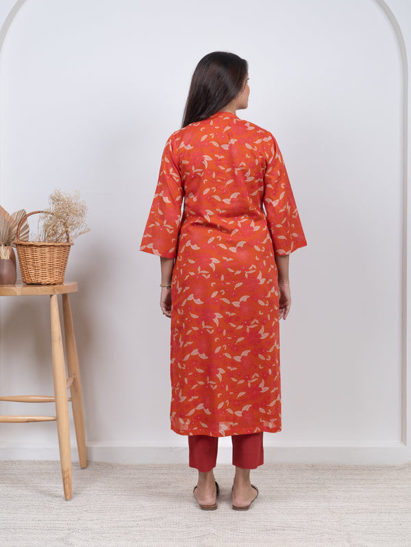 Cotton Screen Printed Kurta - Orange