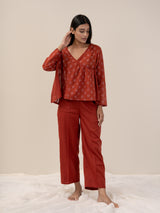 Cotton Hand Block Printed Top - Rust