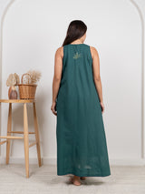 Cotton Hand Embroidered Dress - Green