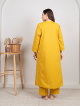Cotton Hand Embroidery Kurta - Yellow