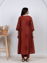 Cotton Hand Block Printed Kurta - Rust