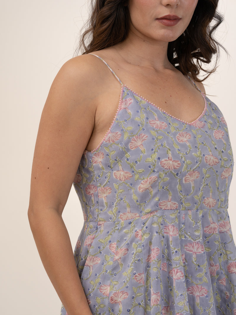 Cotton Hand Block Printed Dress - Purple