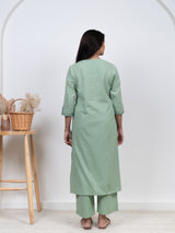 Cotton Hand Embroidery Kurta - Green