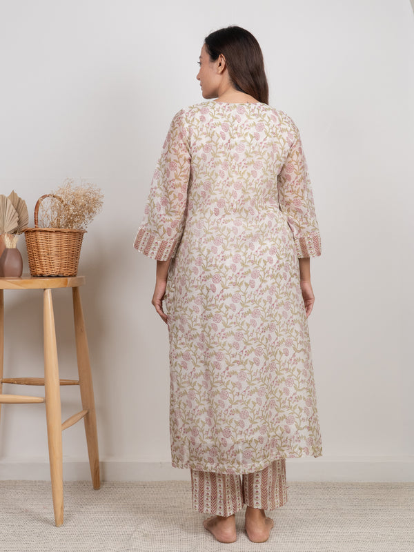 Chanderi Hand Block Printed Kurta- White