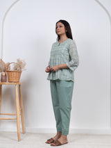 Cotton Hand Block Printed Top - Green