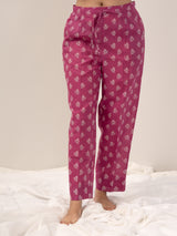 Cotton Hand Block Printed Pant - Pink