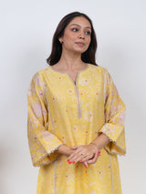 Chanderi Hand Block Printed kurta- Yellow