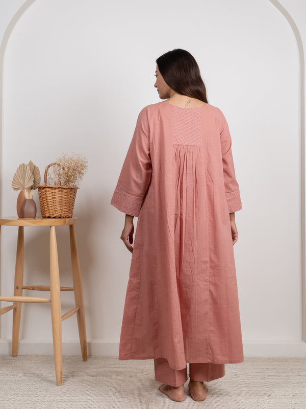 Cotton Hand Embroidery Kurta - Peach