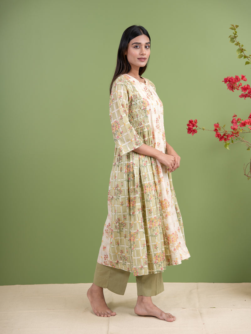 Cotton Hand Block Printed Kurta - Off White