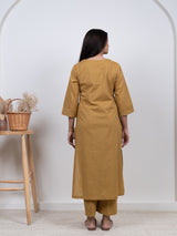 Cotton Hand Embroidery Kurta - Yellow