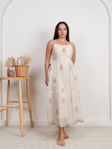 Cotton Hand Blocked Printed Dress - White
