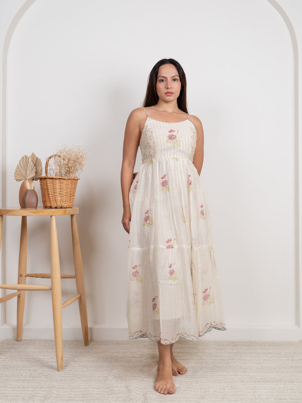 Cotton Hand Blocked Printed Dress - White