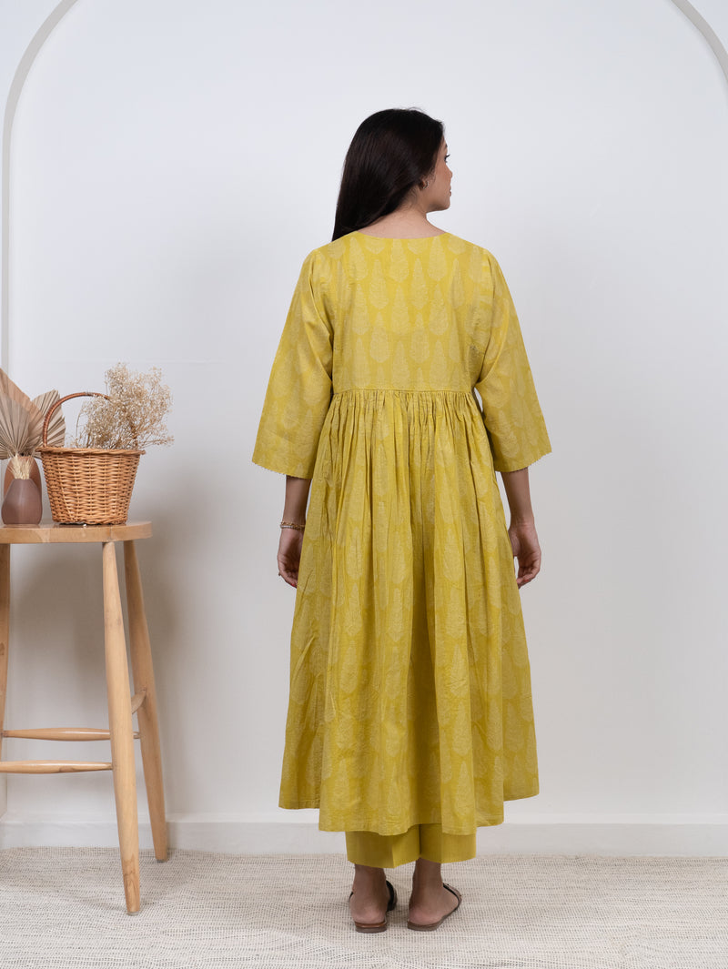 Cotton Hand Block Printed Kurta - Yellow
