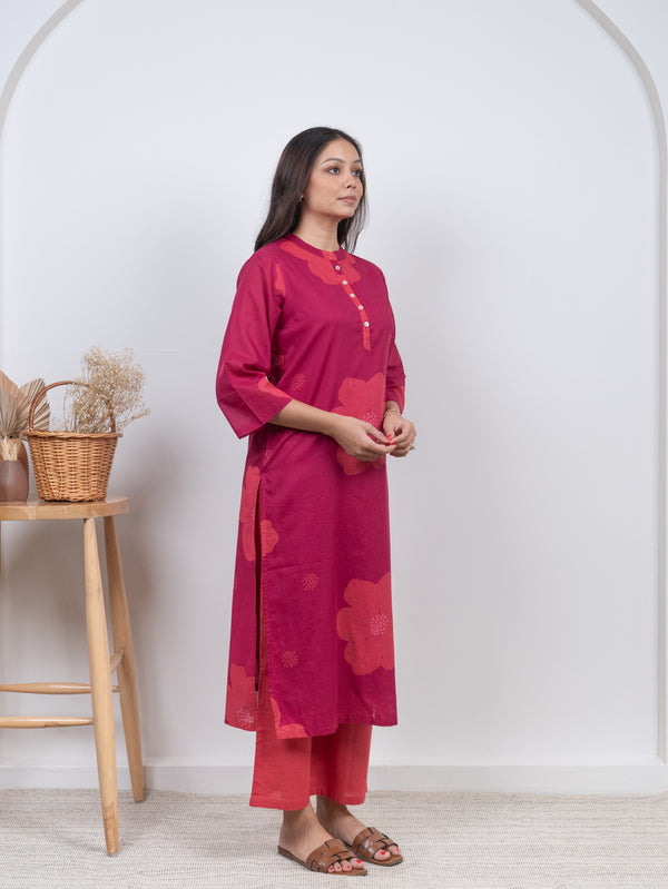 Cotton Screen Printed Kurta - Pink