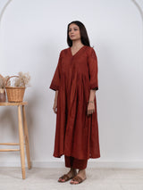 Cotton Hand Block Printed Kurta - Rust