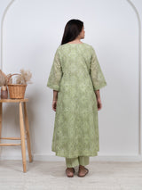 Cotton Hand Block Printed Kurta - Green