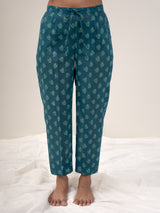 Cotton Hand Block Printed Pant - Green