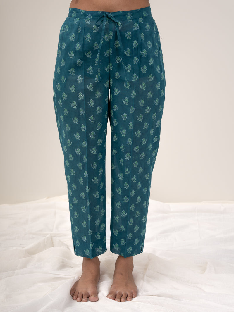 Cotton Hand Block Printed Pant - Green