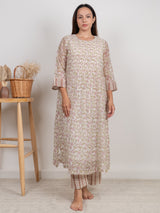 Chanderi Hand Block Printed Kurta- White