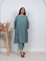 Linen Hand Embroidered Kurta - Blue