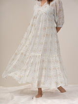 Cotton Hand Block Printed Dress - White