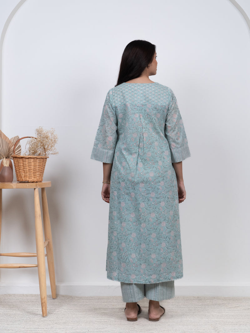 Cotton Hand Block Printed Kurta - Green
