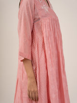 Chanderi V Neck Straight Kurta - Pink