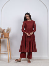 Chanderi Hand Block Printed Embroidered Kurta - Red