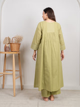 Cotton Hand Embroidery Kurta - Green