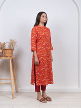 Cotton Screen Printed Kurta - Orange