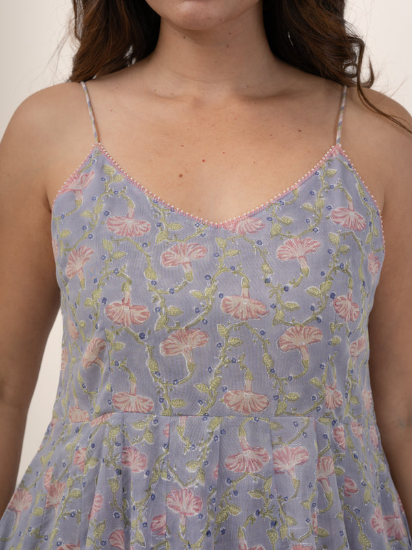 Cotton Hand Block Printed Dress - Purple