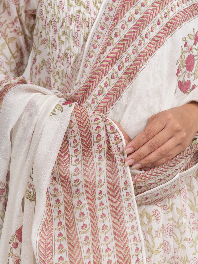 Chanderi Hand Block Printed Dupatta - Pink