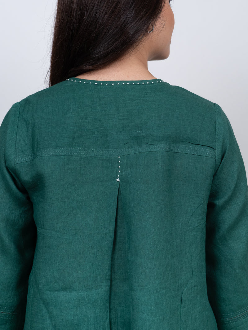 Linen Hand Embroidered Tunic - Green