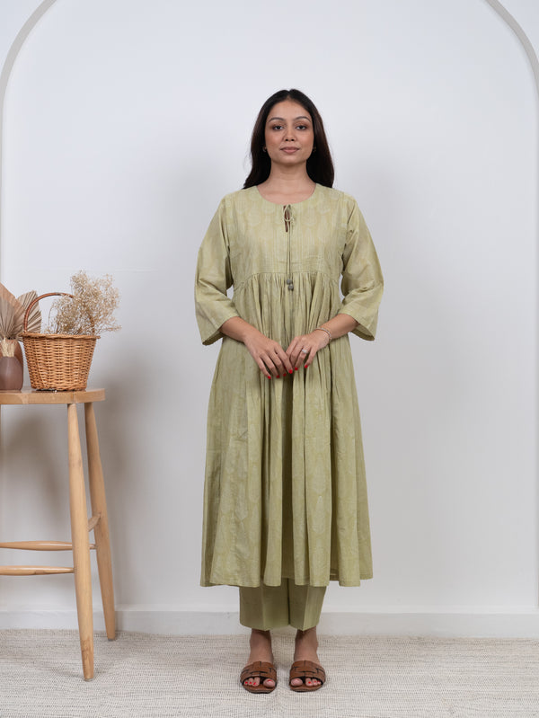 Cotton Hand Block Printed Kurta - Green