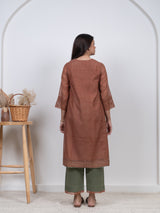 Chanderi Hand Block Printed Embroidered Kurta - Peach