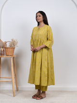 Cotton Hand Block Printed Kurta - Yellow
