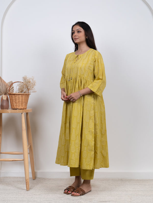 Cotton Hand Block Printed Kurta - Yellow