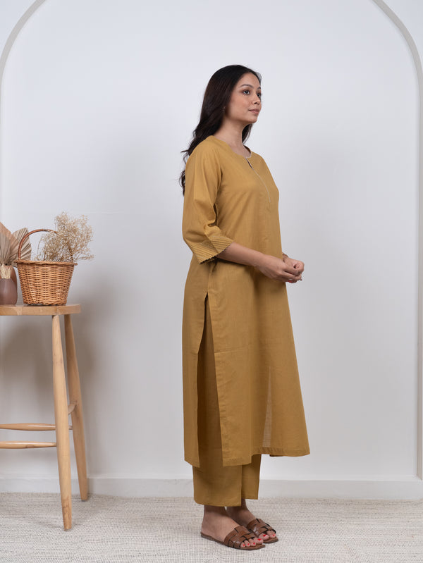 Cotton Hand Embroidery Kurta - Yellow