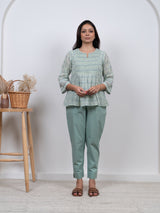 Cotton Hand Block Printed Top - Green